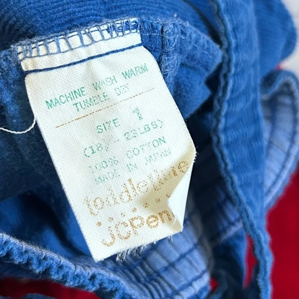 JCPenney Toddletime Corduroy Overalls Kids Blue Red Vintage 12 Months Size 1